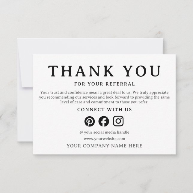 Carte  Business Thank You For Your Referral Card (Devant)