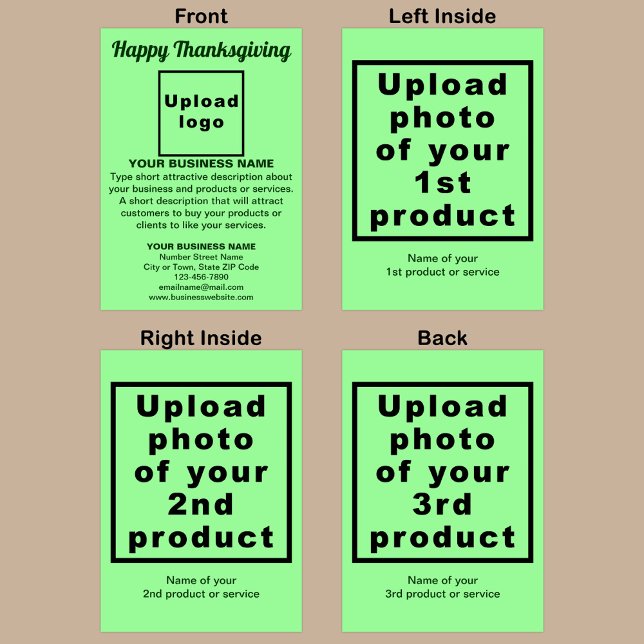 Carte Business Thanksgiving Light Green Greeting (Light green Thanksgiving folded greeting card with your business brand and products or services.)