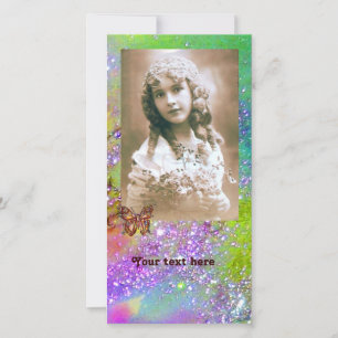 Carte BUTTERFLY IN SPARKLES violet clair bleu vert