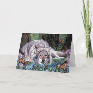 Carte Butterfly Kisses Wolf Art Greeting Card