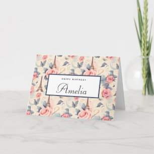 Carte Butterfly Tour Eiffel et Motif Rose Anniversaire