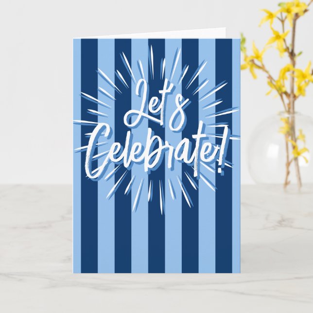 Carte Cabana Stripes "Célébrons" Explosion en bleu (Fleur jaune)