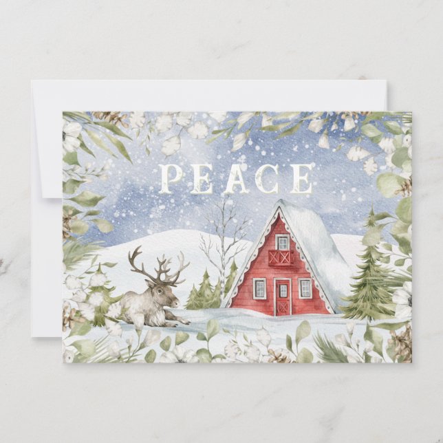 Carte Cabine rouge neige | Paix (Devant)