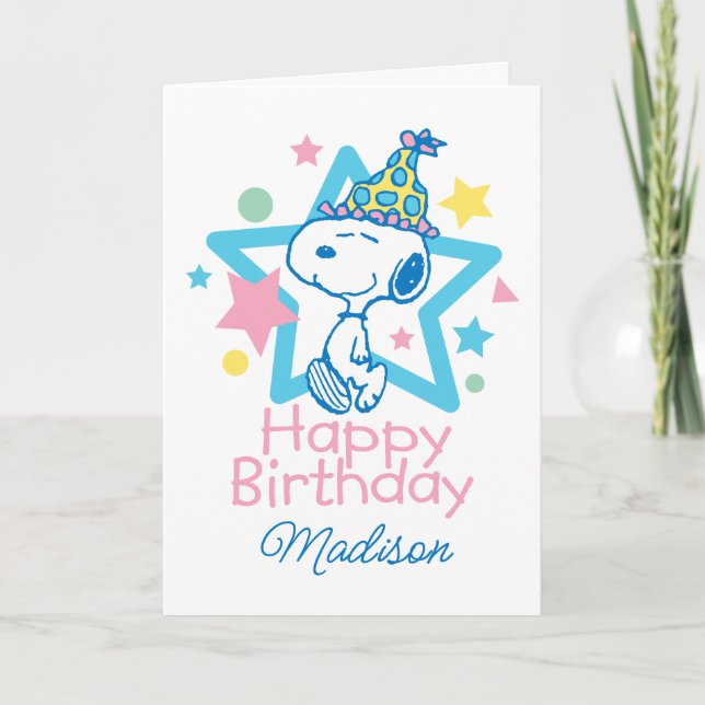 Carte cacahuètes | Bonne Anniversaire Snoopy Stars (Devant)