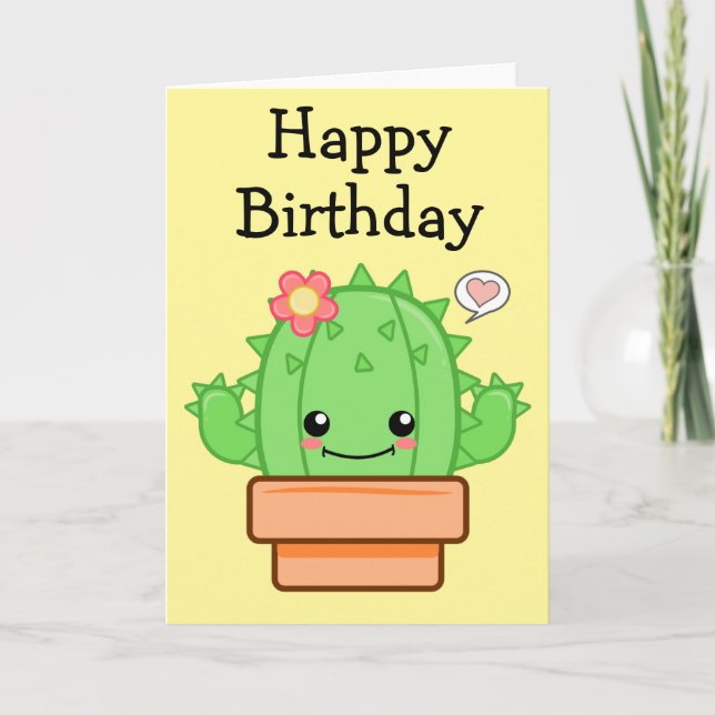 Carte Cactus Kawaii Anniversaire (Devant)