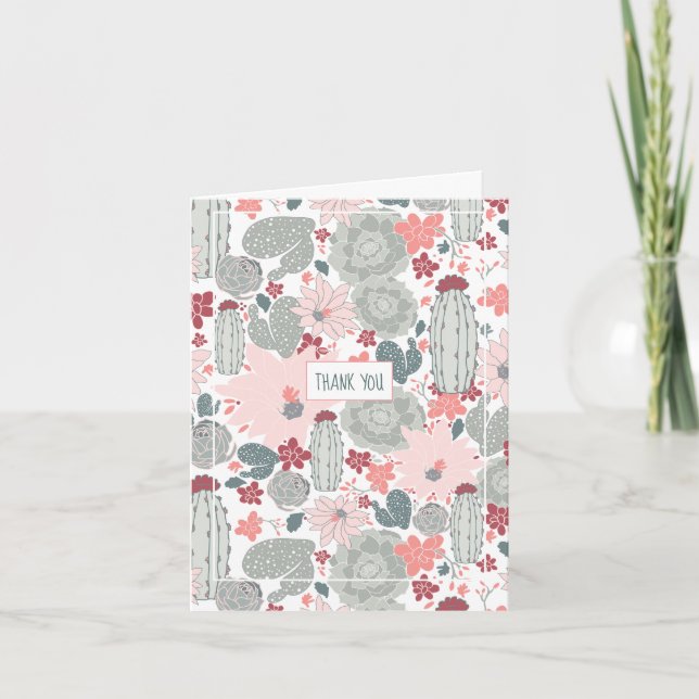 Carte Cactus Motif Rose Et Vert (Devant)