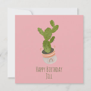 Carte Cactus Plante arc-en-ciel Panier à main dessiné An