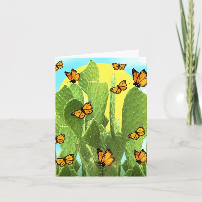Carte Cactus Whimsical Et Papillons (Devant)