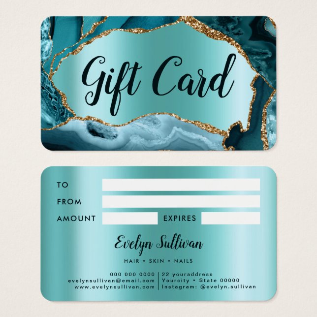 Carte-cadeau Agate turquoise Faux Pearlescent Foil (Devant & derrière)