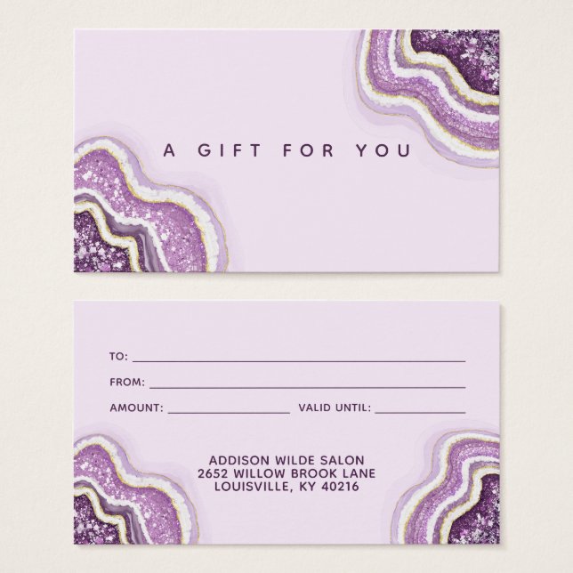 Carte cadeau Amethyst Purple Parties scintillant A (Devant & derrière)