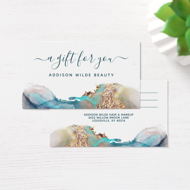 Carte Cadeau Aquarelle Liquide Moderne Bleu Et Or (Bureau)