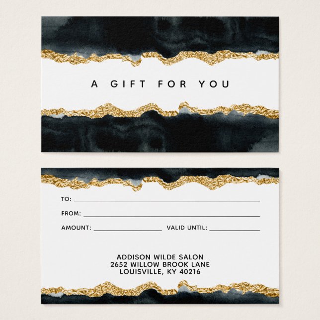 Carte Cadeau Aquarelle Noire Et Or (Devant & derrière)