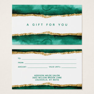 Carte-cadeau aquarelle verte émeraude et or