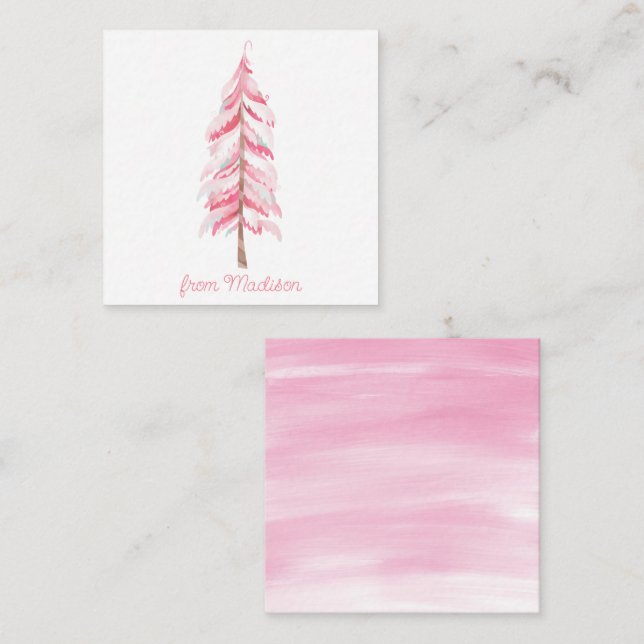 Carte cadeau Arbre de Noël Aquarelle rose (Devant / Derrière)