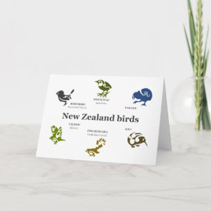 Carte cadeau aux oiseaux de Nouvelle-Zélande.