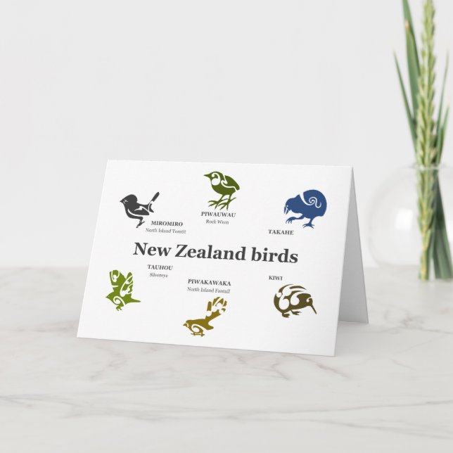 Carte cadeau aux oiseaux de Nouvelle-Zélande. (Devant)