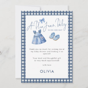 Carte Cadeau Bébé Fille Gingham Jean Bleu