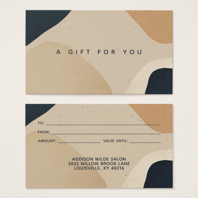 Carte-cadeau beige bleu marine formes abstraites m (Devant & derrière)