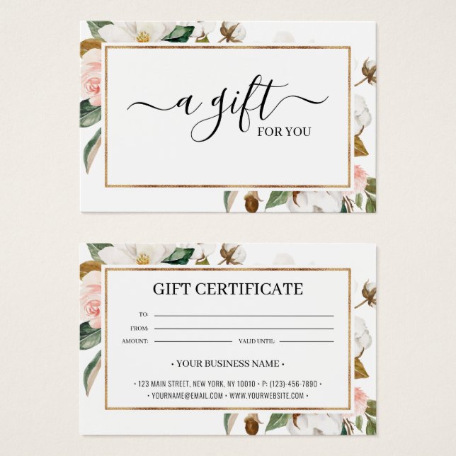 Carte cadeau Blush Magnolia Floral Blanc (Devant & derrière)