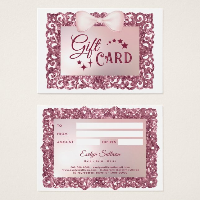 Carte cadeau Bow à cadre rose (Devant & derrière)