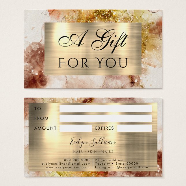 Carte cadeau Brown Gold Parties scintillant Waterc (Devant & derrière)