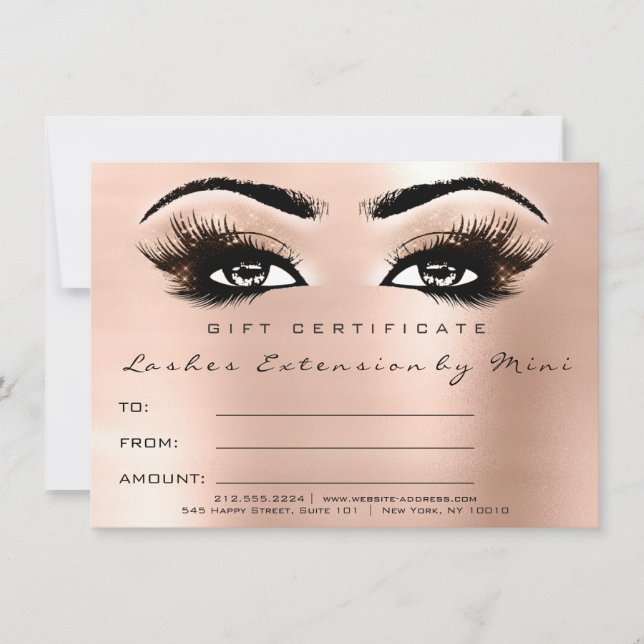 Carte Cadeau cadeau de certificat de maquillage rose ros (Devant)