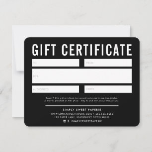 Carte CADEAU CERTIFICAT affaires moderne noir blanc