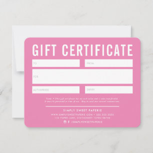 Carte CADEAU CERTIFICAT affaires moderne rose blanc