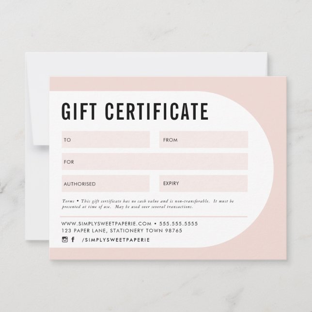 Carte CADEAU CERTIFICAT arche moderne rose pâle noir (Devant)