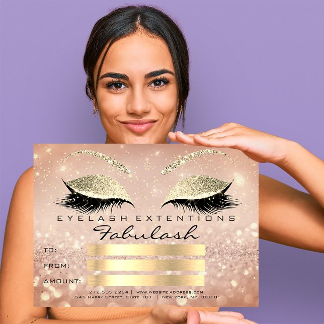 Carte Cadeau Certificat de Maquillage Confetti Cils Or R (Confetti Lashes Gold Pink Makeup Certificate Gift)