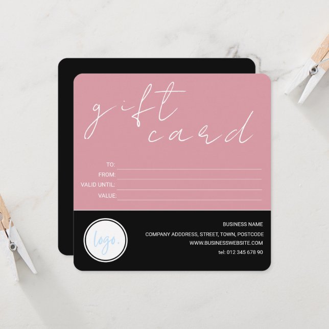 CARTE CADEAU CLIENT LOGO D'AFFAIRES BLUSH ROK NOIR (Devant/Arrière en situation)