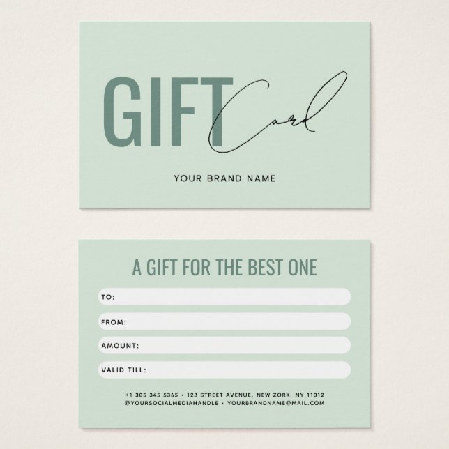 Carte cadeau client vert clair moderne professionn (Devant & derrière)
