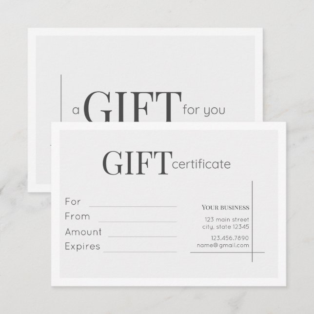 Carte cadeau d'affaires minimaliste blanc (Devant / Derrière)