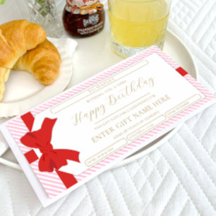 Carte cadeau d'anniversaire Bow Pink Stripe joyeus