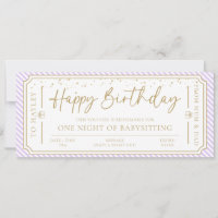 Carte cadeau d'anniversaire pourpre Baby sitting