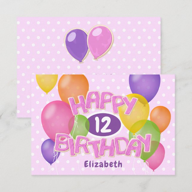 Carte cadeau d'anniversaire rose biscuits avec ballons (Devant / Derrière)
