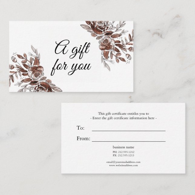 Carte cadeau d'aquarelle rose pâle (Devant / Derrière)