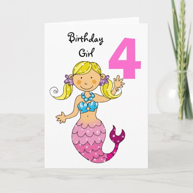 Carte Cadeau de 4e anniversaire pour une fille, mignonne (Devant)