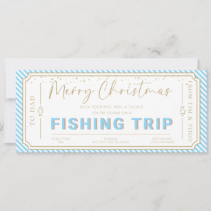 Carte cadeau de bon de voyage pêche Bleu ciel Noël