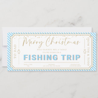 Carte cadeau de bon de voyage pêche Bleu ciel Noël