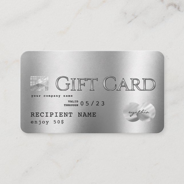 Carte cadeau de carte de crédit en feuille d'argen (Devant)