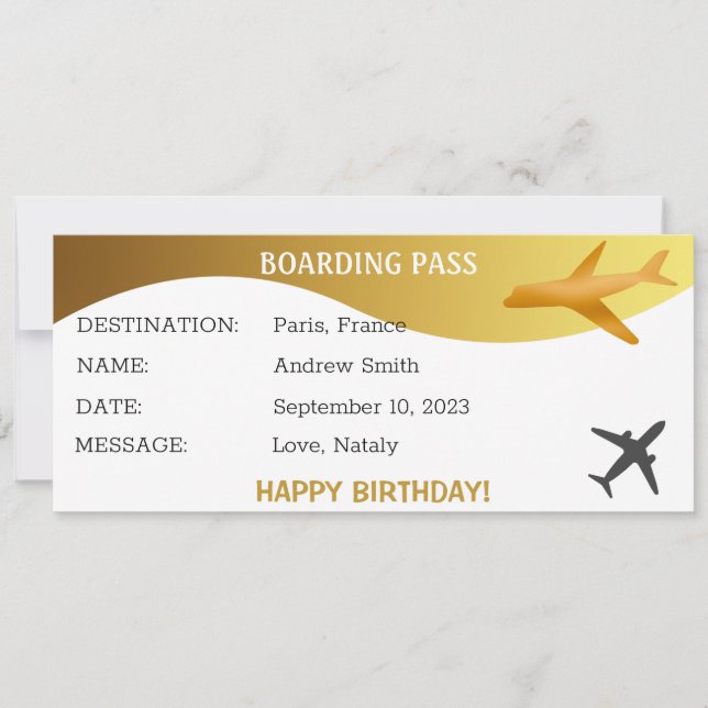 Carte cadeau de carte d'embarquement surprise anni (Devant)