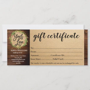 Carte cadeau de certificat de ferme papier d'artis
