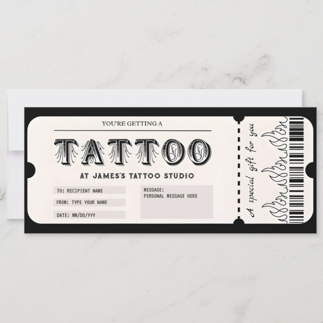 Carte cadeau de certificat de tatouage personnalis (Devant)