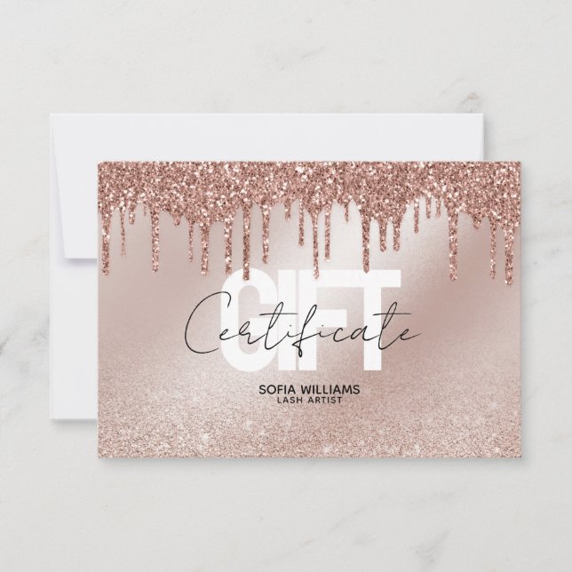 Carte cadeau de certificat Rose or tendance et mod (Devant)
