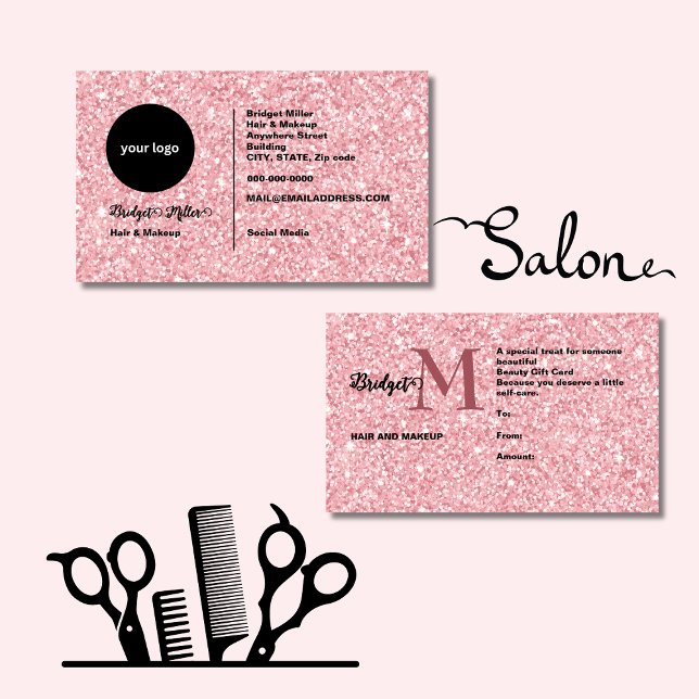 Carte Cadeau de cheveux et de maquillage à paillettes ro (Créateur téléchargé)