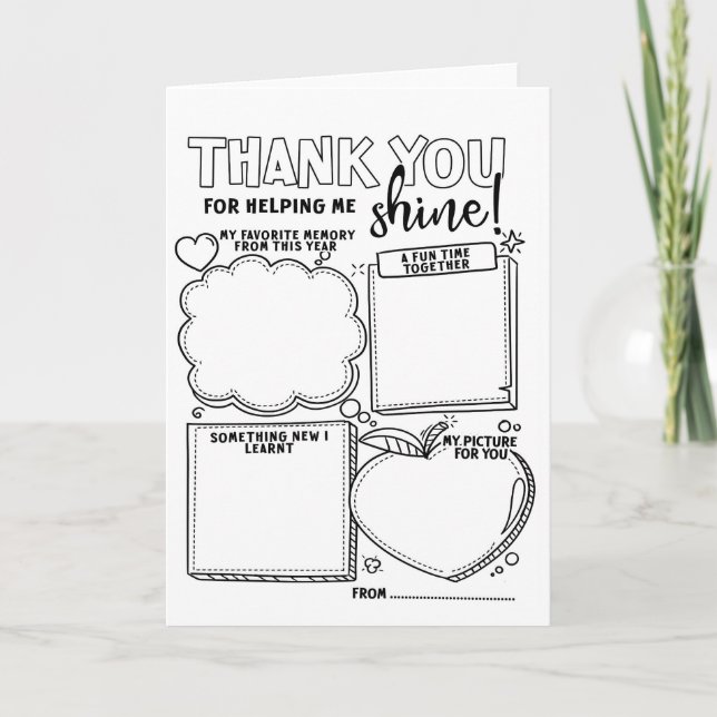 Carte Cadeau de coloriage pour l'enseignant (Devant)