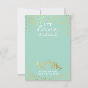 Carte CADEAU DE MARIAGE confettis menthe à taches dorées