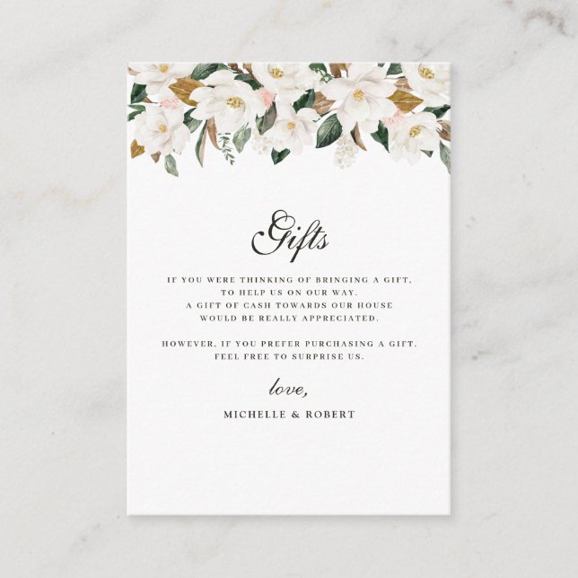 carte cadeau de mariage floral magnolia moderne (Devant)