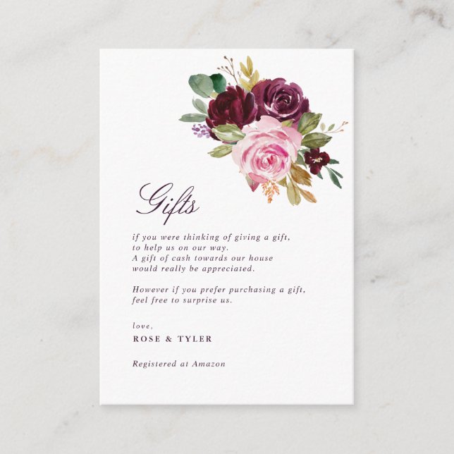 Carte cadeau de mariage florale violette (Devant)